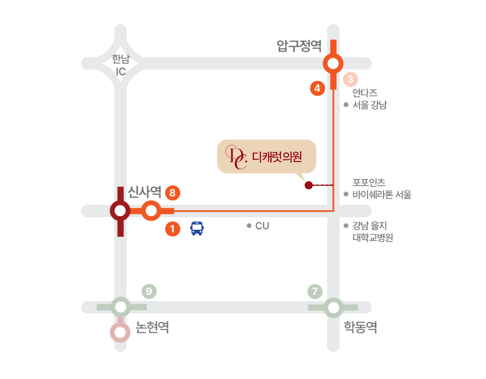 디캐럿의원 신사본점 :: 주차장 안내